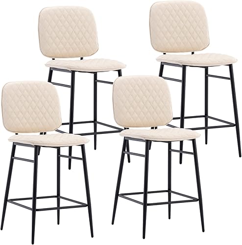 LukeAlon Juego de 2 taburetes de mostrador Sherpa, tapizados de 26 pulgadas de altura de asiento con patas de metal negro, modernas sillas de bar