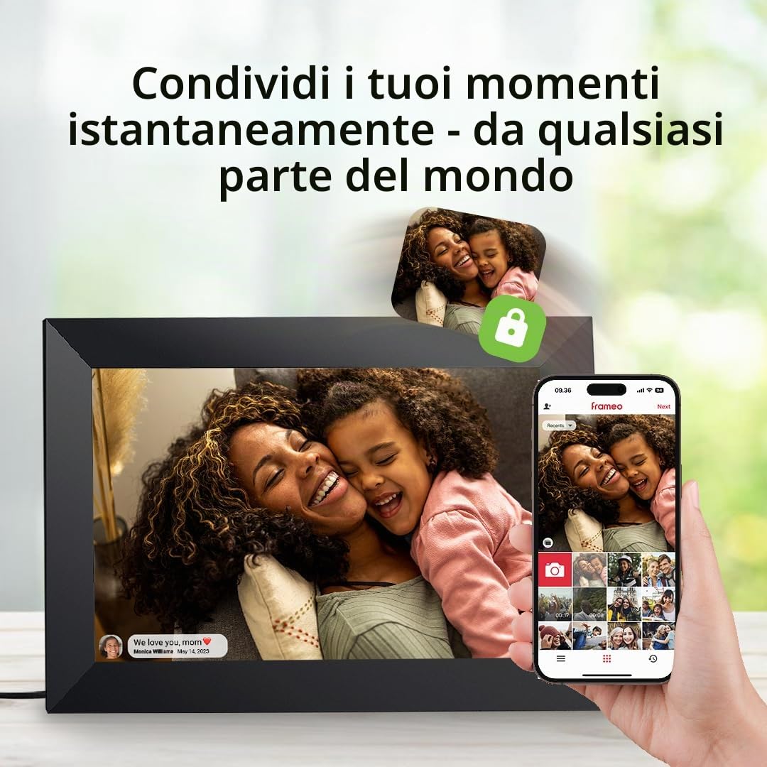 Silvergear® Cornice Digitale WiFi 10,1 Pollici | Touchscreen HD | Porta Foto Digitali con App | 10W Potenza | Design Moderno