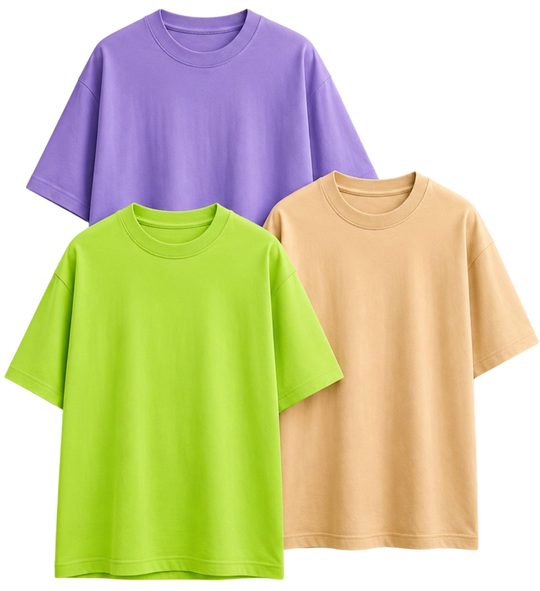 leotude Women's Drop Shoulder Oversized Baggy Fit Half Sleeve Plain Solid Round Neck Multicolor T-Shirt Combo for Women's (Pack of 3)-picture-34
