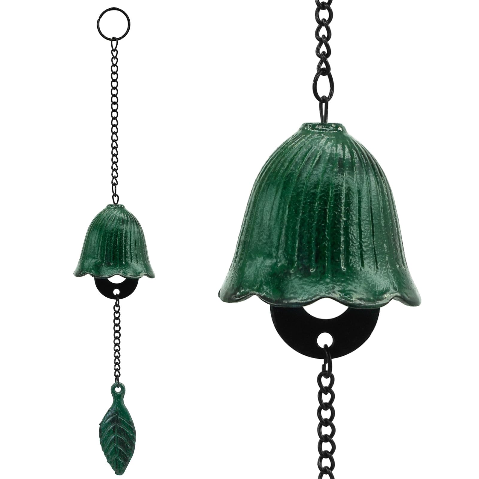 Japanisches Blatt-Windspiel, kleine Windglocke, Anhänger zum Aufhängen im Freien, Gusseisen, Windspiel, Ornament für Segen, Garten, Hinterhof, Heimdekoration (Grün)
