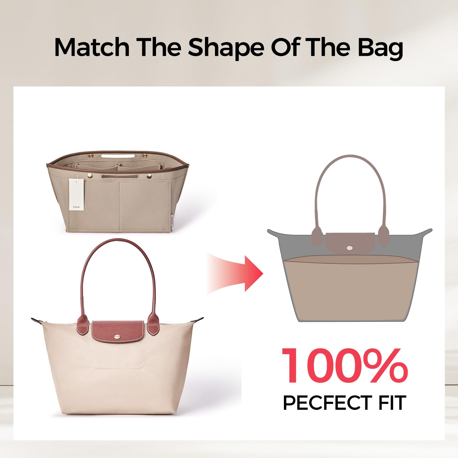 ZTUJO Organizador de bolso para bolso (beige, grande)