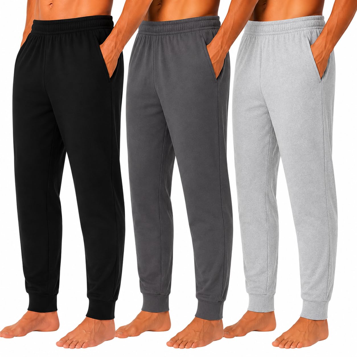 Essential Elements Mens 3 Pack 100% Cotton Jogger Lounge Sweatpants