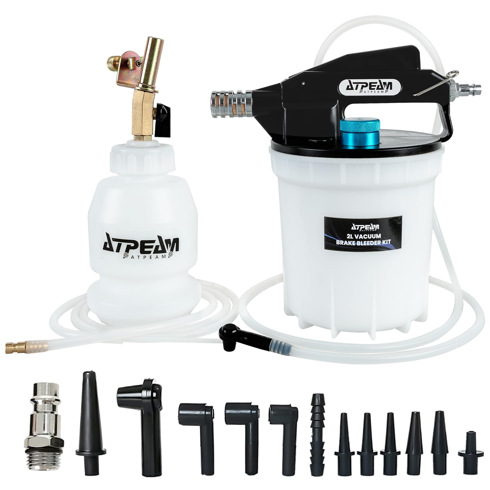 ATPEAM Spurgo Freni Pneumatico 2L, Kit Professionale per Spurgo Freni Auto e Moto, Dispositivo ad Aria Compressa con Bottiglia di Riempimento 1L e Adattatori Universali