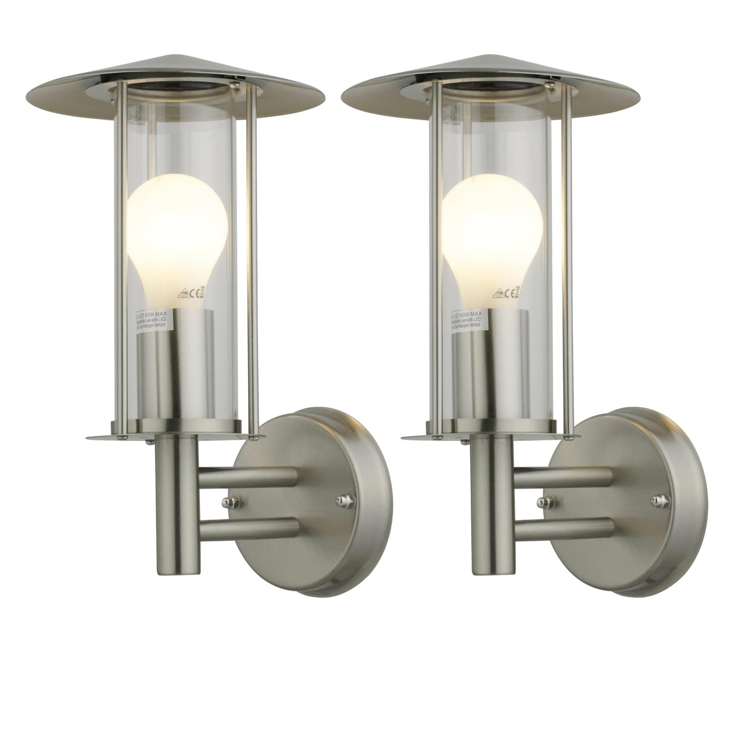 First Choice Lighting Set of 2 Treviso Brushed Stainless Steel Outdoor Wall Lights - IP44 Rated