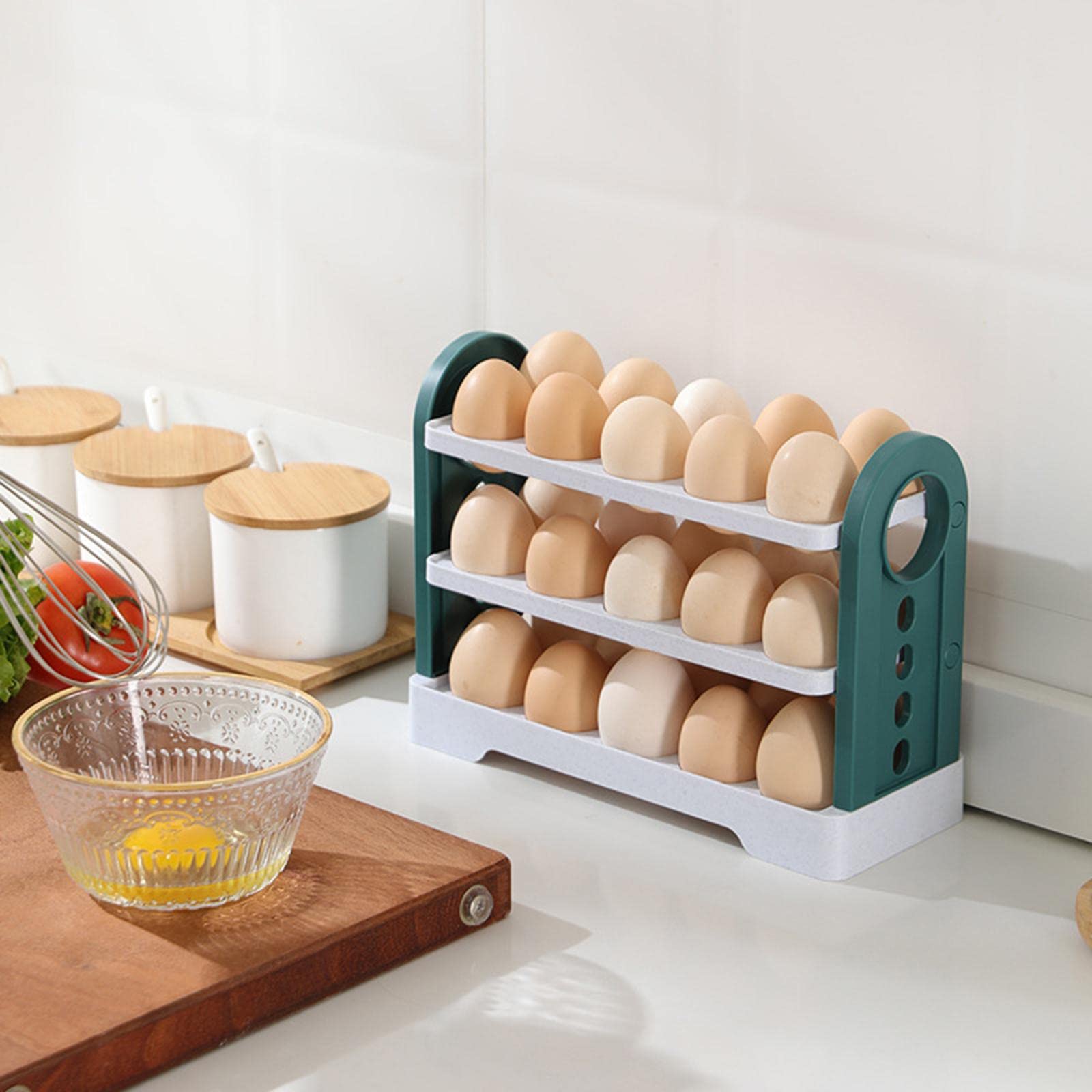 3 Layer Flip Fridge Egg Tray Container Eggs Tray Bins with Handle for Table White-image-19