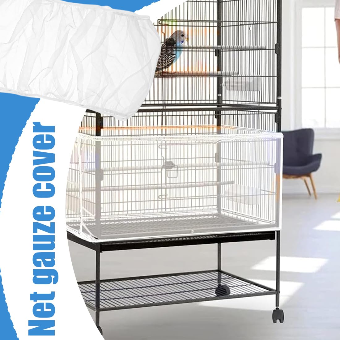 2 Pezzi Universale Copri Gabbia per Uccelli, Bird Cage Seed Catcher per Uccelli Pappagalli, Regolabile 170-200cm, Bianco