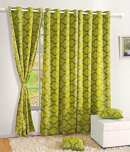 Image of Swayam 80% Blackout Polyester Window Curtain for Living Room & Bedroom | 5 Feet | Room Darkening Curtain with Eyelets | Pack of 1 | Ethnic Motif Design - Green