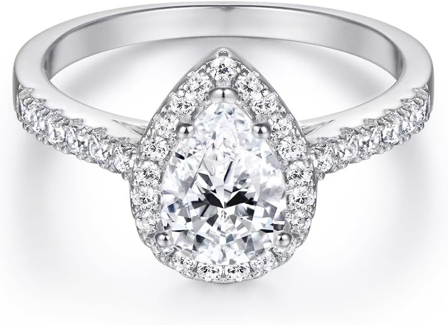 10K 14K 18K Gold Pear Cut Moissanite Engagement Rings Set, 1.0/2.0 Carat Center Bridal Rings Set for Women Wedding Ring Set Engagement Anniversary Bands Set for Her Free Engraved