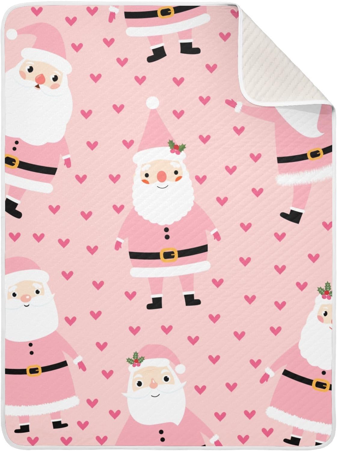 Christmas Santa Pink Hearts Cotton Baby Blanket 30" x 40