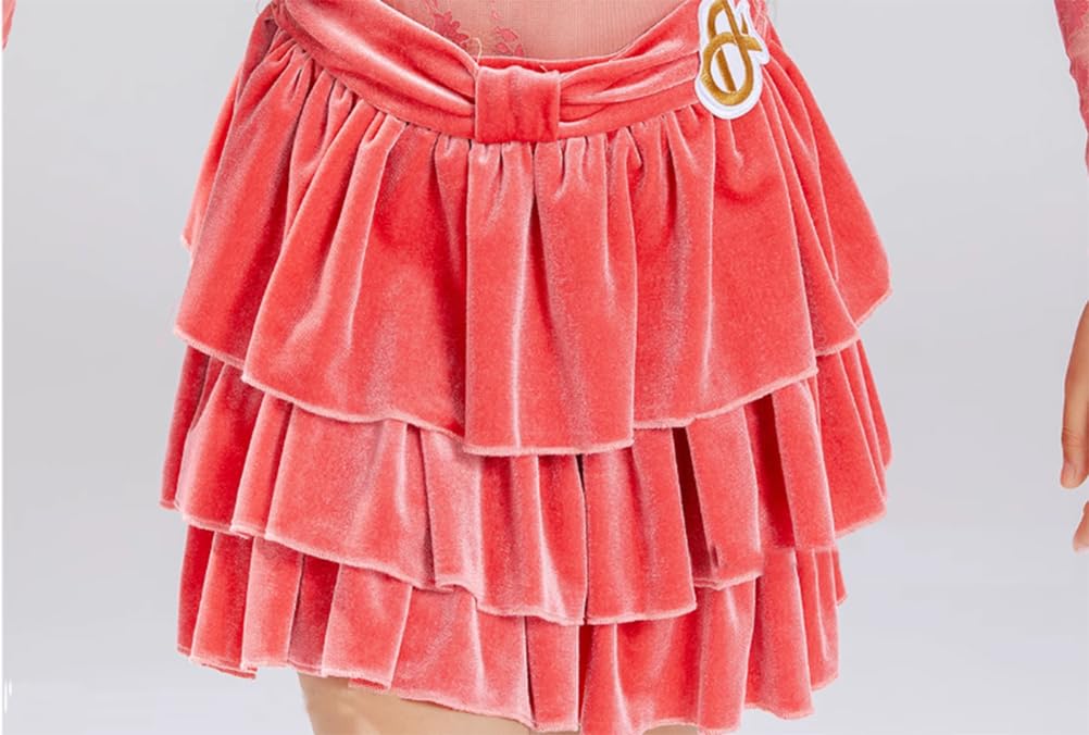 Latein Tanzkleid für Mädchen mit Langen Ärmeln Kinder Trainingsoutfit für Standardtänze Salsa Cha Cha Tango Wettbewerbe Partys und Aufführungen(120cm)