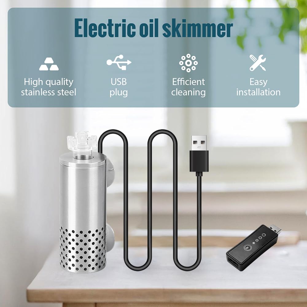 DONGKER Elektryczny przyrząd do usuwania folii olejowej, ze stali nierdzewnej, USB, do akwarium, z 2 mocnymi przyssawkami, do domowego zbiornika na wodę