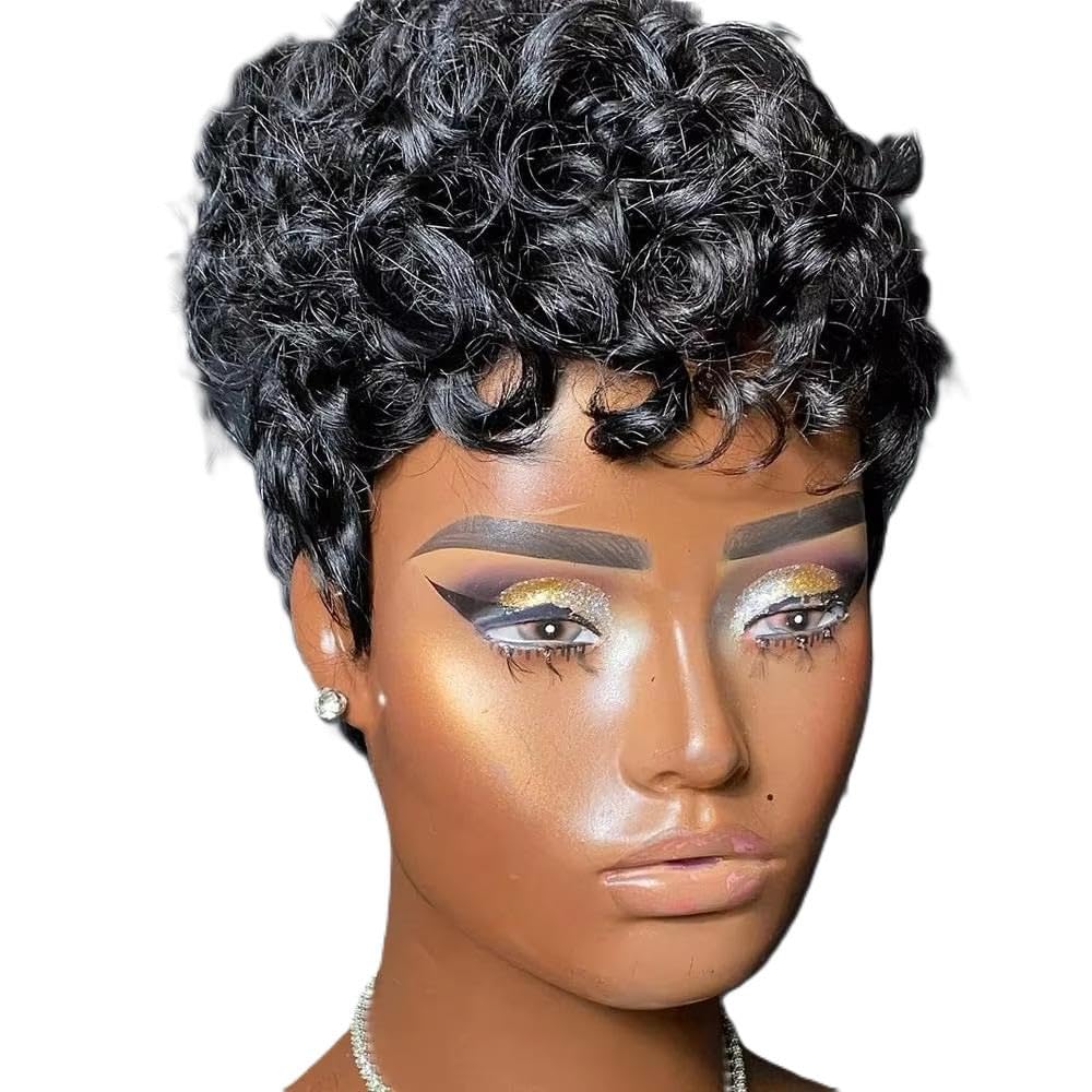 Accessori Parrucche Parrucche Ricce Nere Corte Da Donna Nera Parrucca Con Taglio Ondulato Naturale