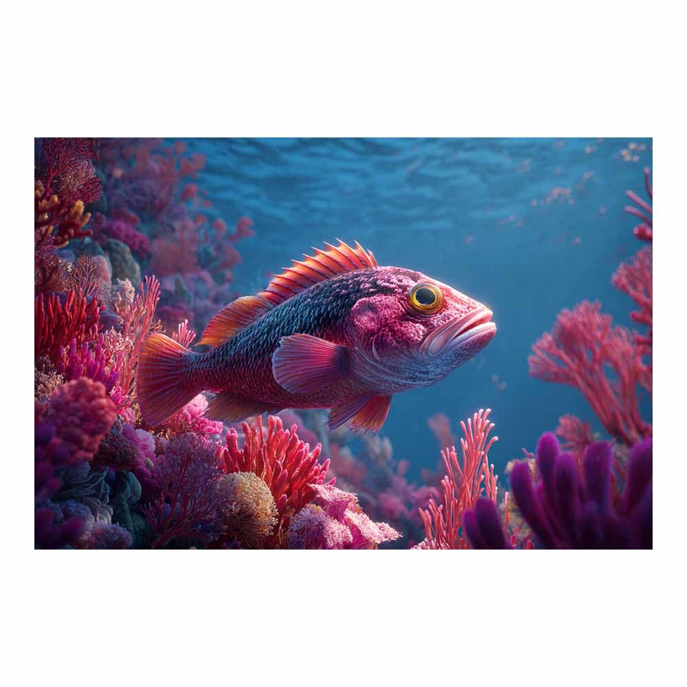 HUYEEI at Sea Ocean Painting Fish among reefs Seascape Wall Pictures Modern for Bedroom Office Decoration Room Home Decor Works(pink)-60x80cm Unframed