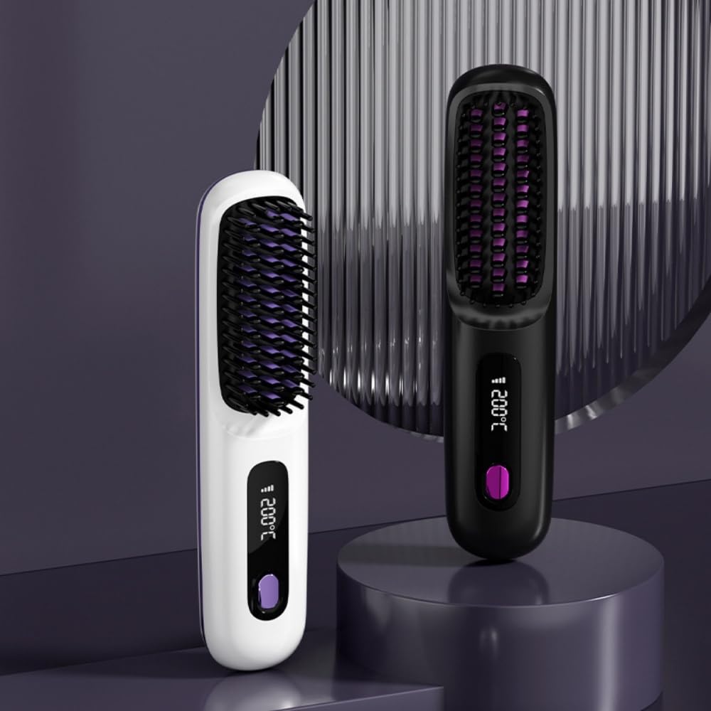 Brosse Cocoony pour Cheveux Courts Brosse Lissante Rechargeable Portable, Design Durable, avec Affichage LCD, Réglage de la température en 3 étapes,Pour Coiffage Quotidien & Voyage