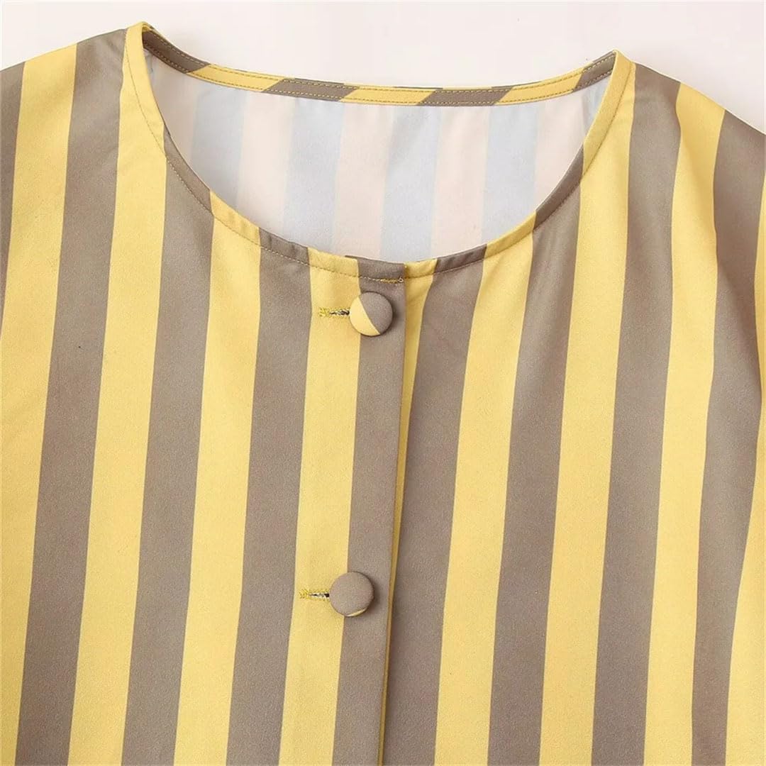 Primavera Donne Sciolto Girocollo Manica Lunga Monopetto A Righe Camicia