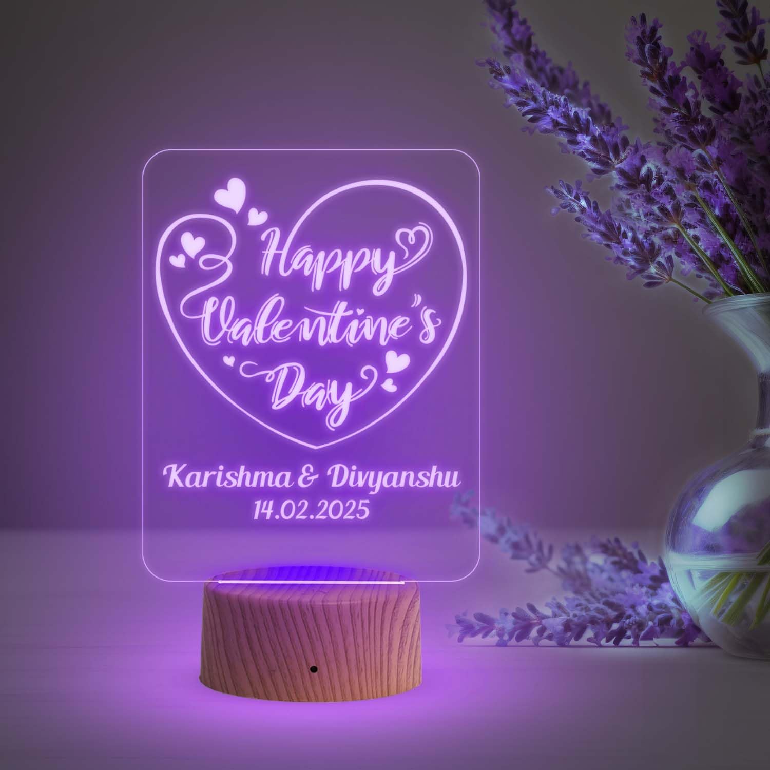 Gift Me Bazar Personalized Happy Valentine Day Acrylic Led Desk Table | Customized with Name & Date | Automatic Color Changing Light & USB Powered | Gift for Couple | Best Gift for Valentine Day-image-6