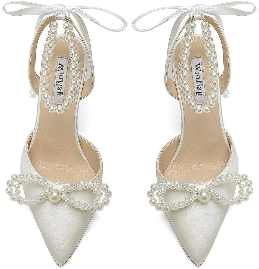 Pearl Wedding Shoes for Bride High Heel Bridal Shoes Closed Toe Wedding Heels - Image 2
