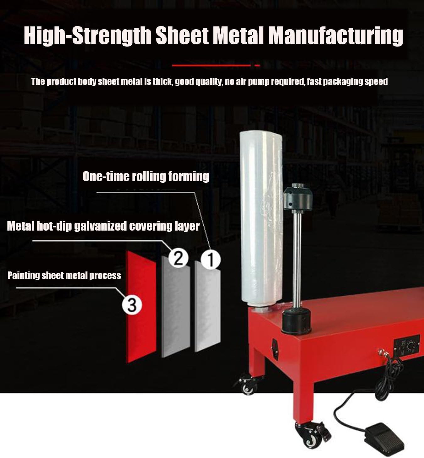 Electric Stretch Wrap Dispenser Machine with Foot Pedal Switch, Adjustable Turntable Speed, Double Shaft Film Wrapping Equipment, 40cm