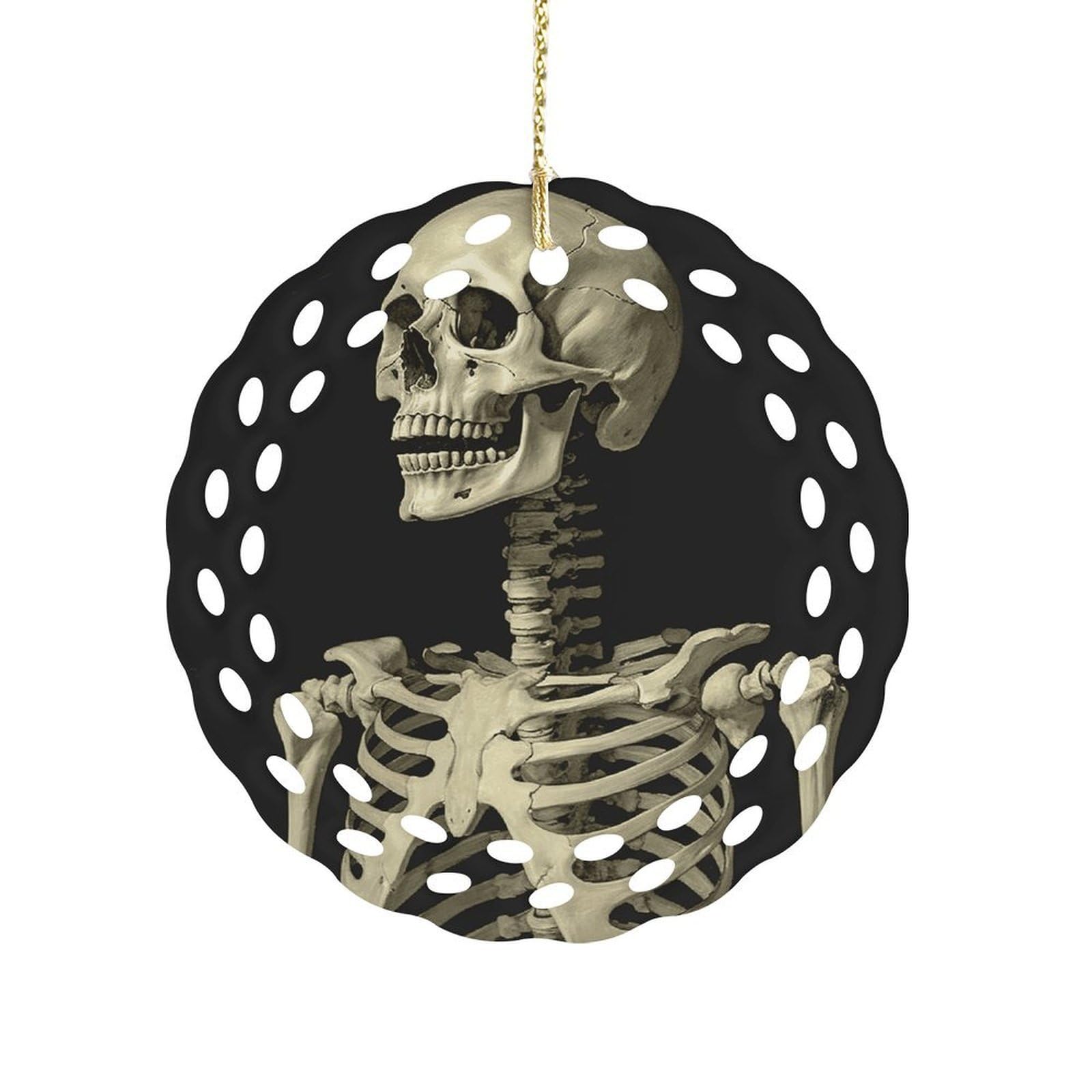 Btcowzrv Style A Skeleton Ceramic Ornament,Round Ornaments With Hole Easy To Hang,Hanging Ornament For Wedding Party Home Window Garden Christmas Day Decor