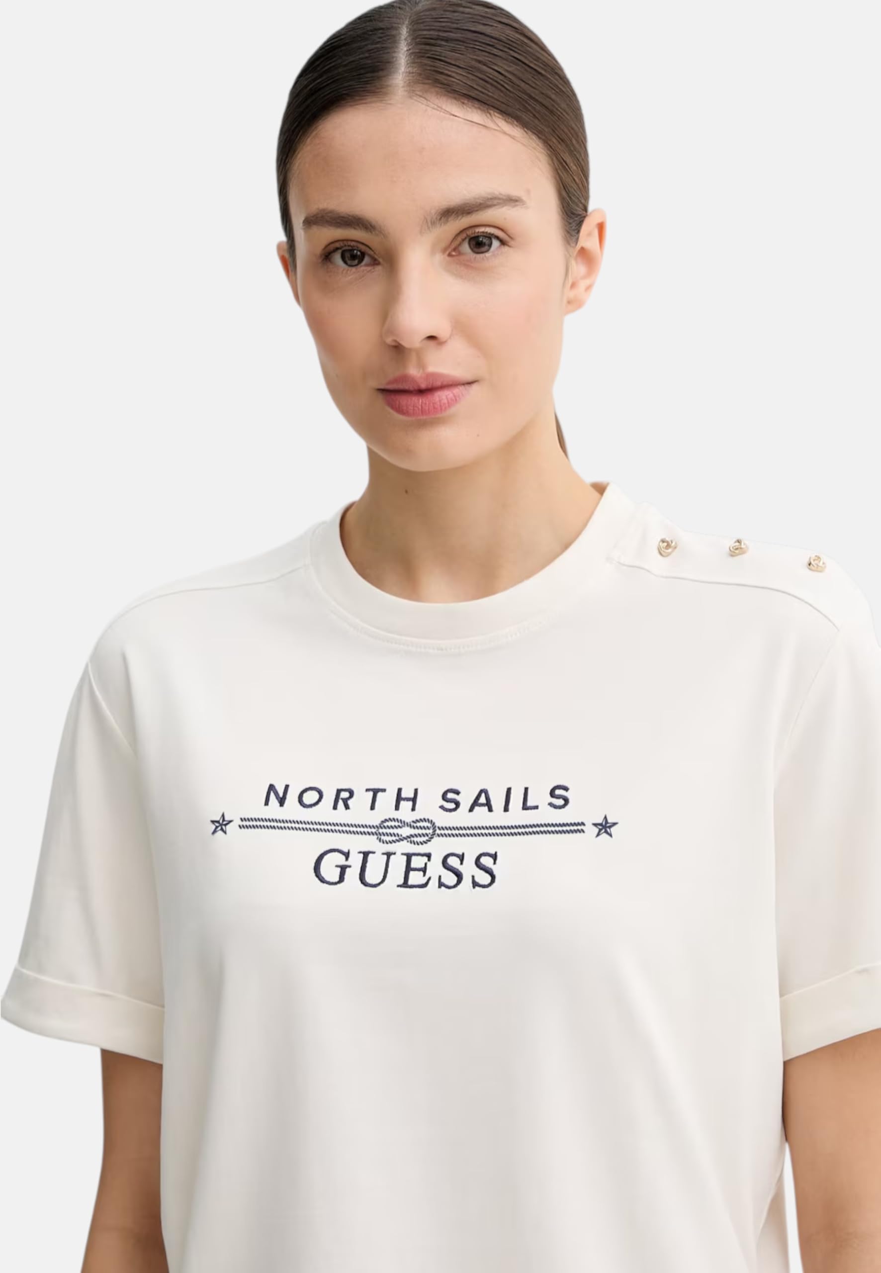 Guess Xns W6GI03K2657 W6GI03K2657 - Camiseta de algodón para mujer, corte regular, cuello redondo, camiseta W6GI03 K2657 G012