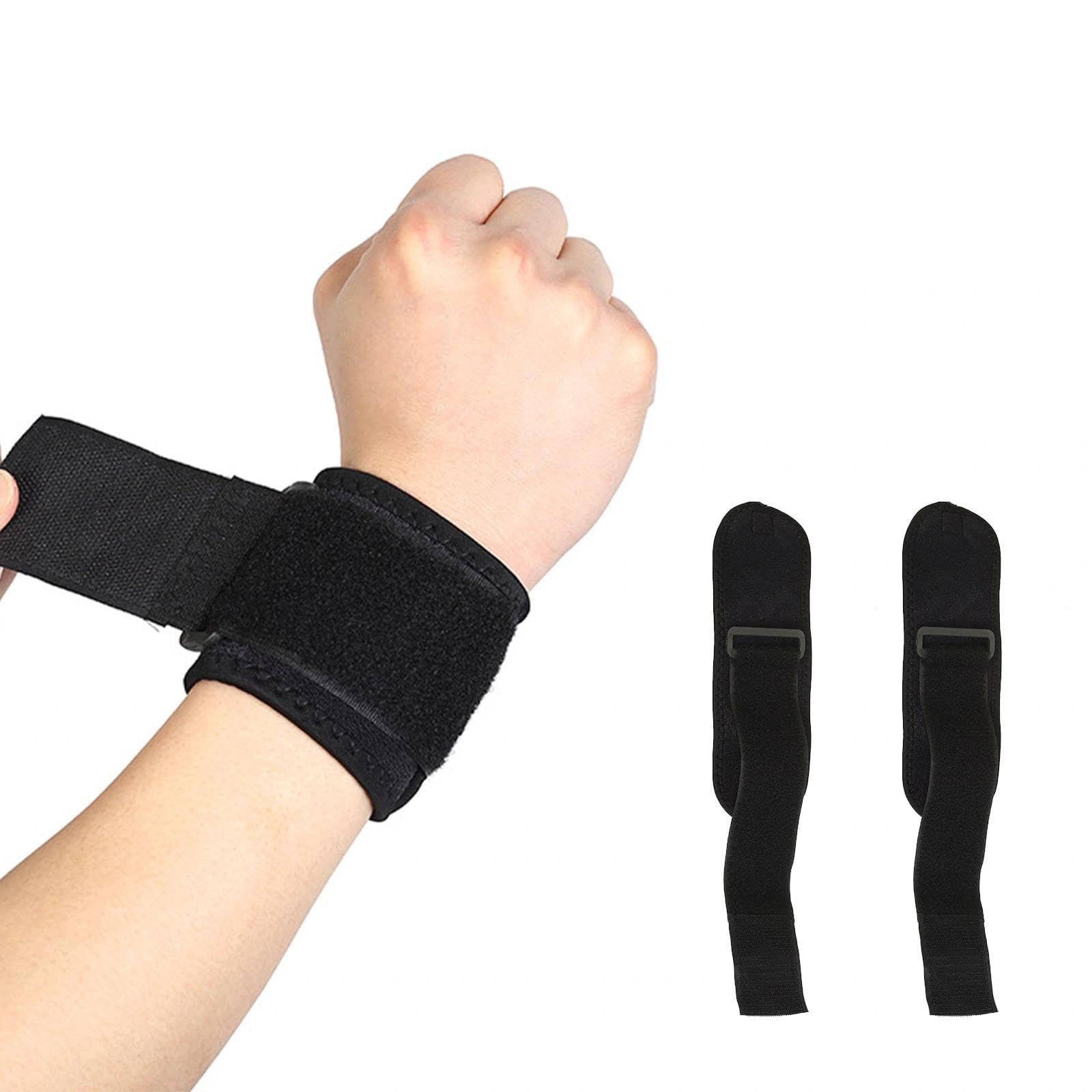 Ushine Wrist Straps Support, 2 Pack Adjustable Wrist Brace for Men & Women, Elastic Wrist Tape for Tendonitis, Arthritis, Carpal Tunnel, Sports Injuries, Working Out Fitness,Wrist Pain Relief-Black