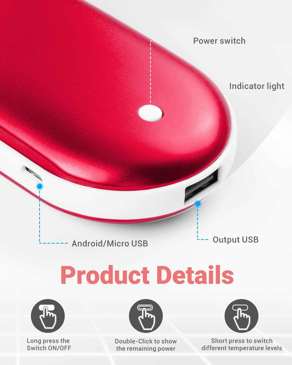 Hand Warmers Rechargeable Reusable USB: 5200mAh Electric Portable
