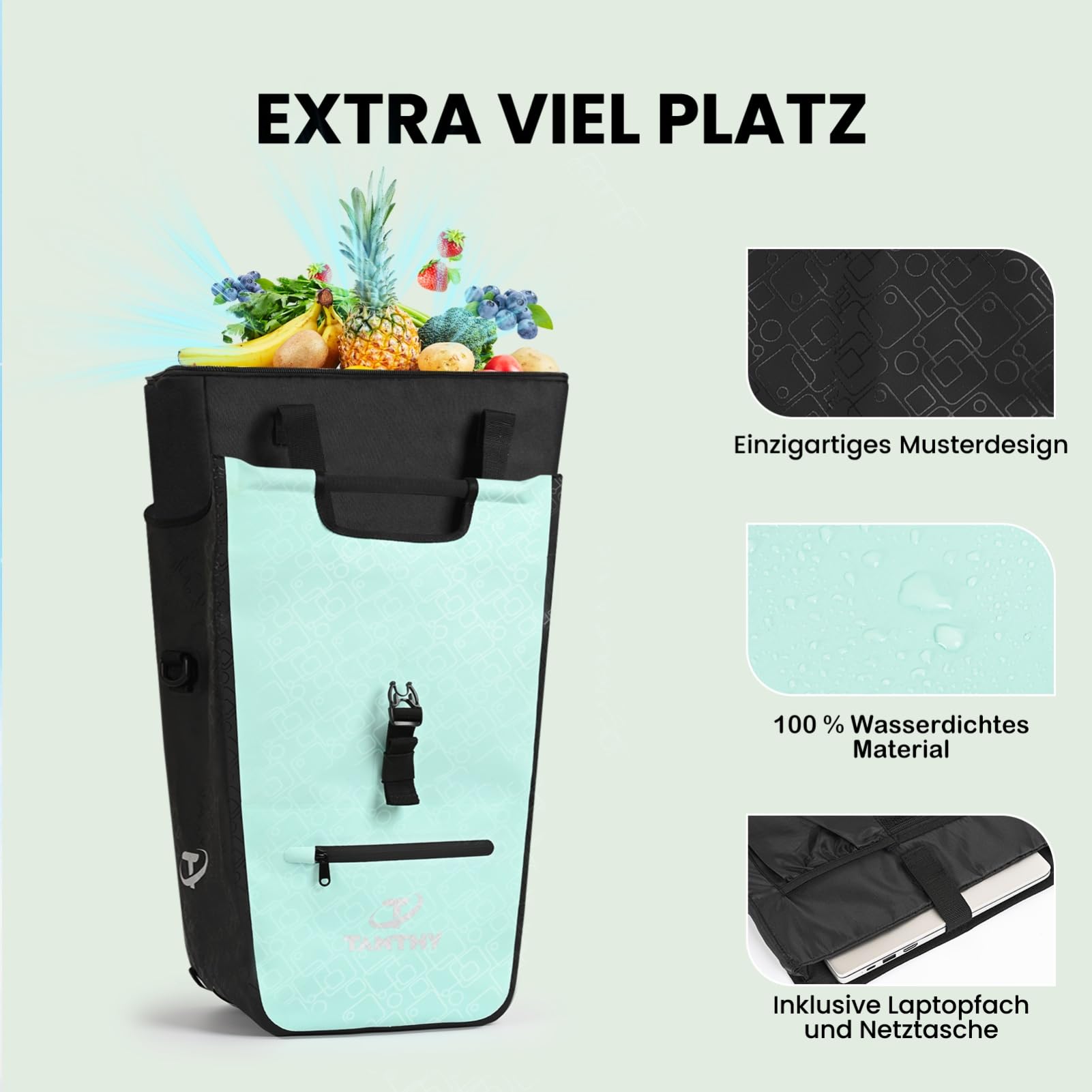Fahrradtaschen für Gepäckträger mit Herausnehmbarer Kühltasche, 3 in 1 Wasserdicht Fahrradtasche, Umhängetasche & Tragetasche für Pendeln, Reisen (22-28 L)