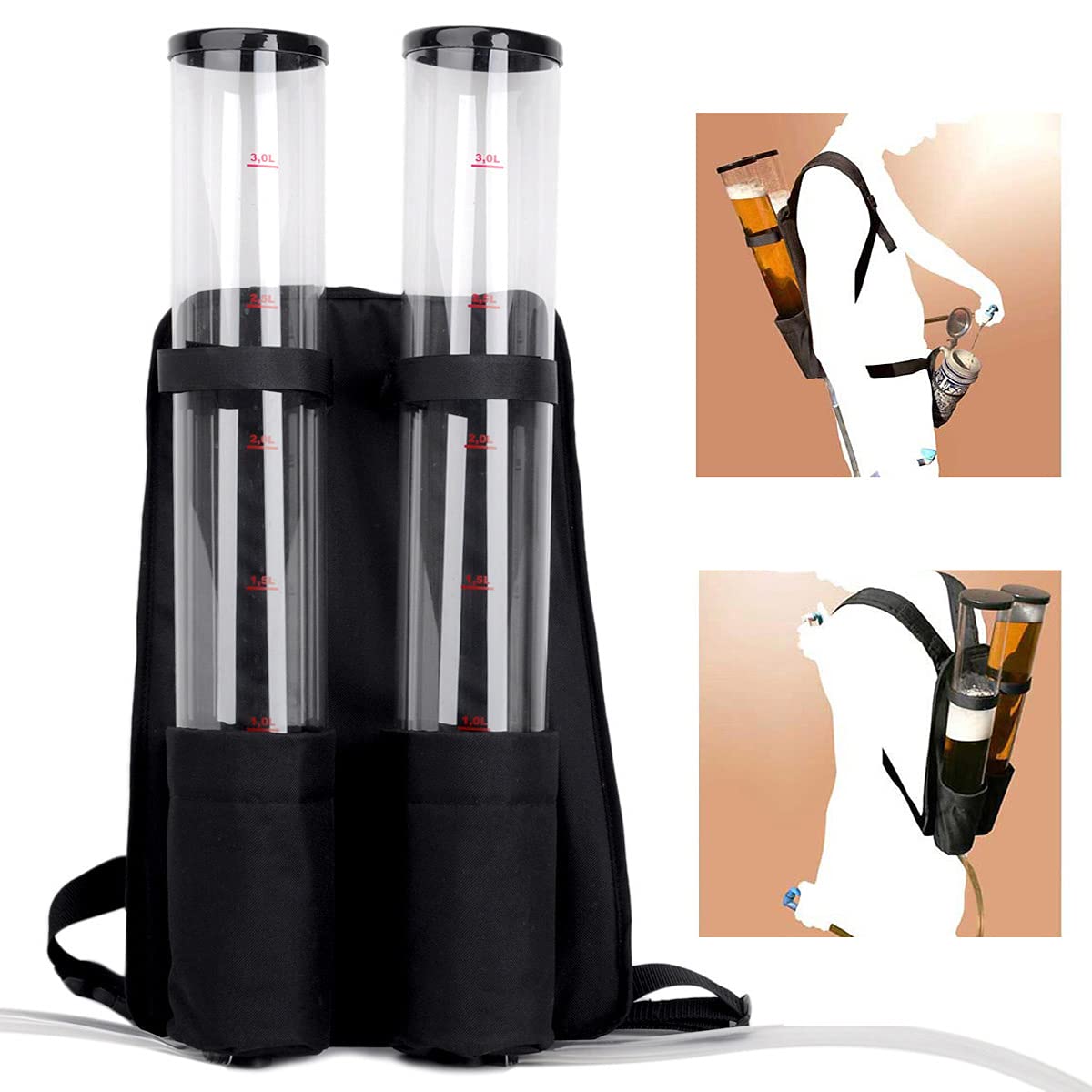 L'icône - Duo Sac à dos à bière Double sac à dos pour boissons 2 x 3 litres de capacité (sac à dos à bière 6 litres + 50 coupes)