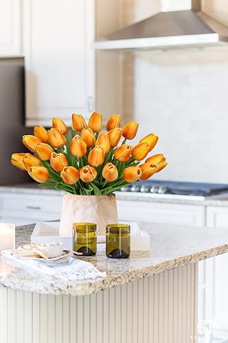 Miniatura 7 de 10 piezas de tulipanes rosados, flores artificiales de tacto real, tulipanes falsos para decoración de 13.5 pulgadas, tulipanes sintéticos, flores