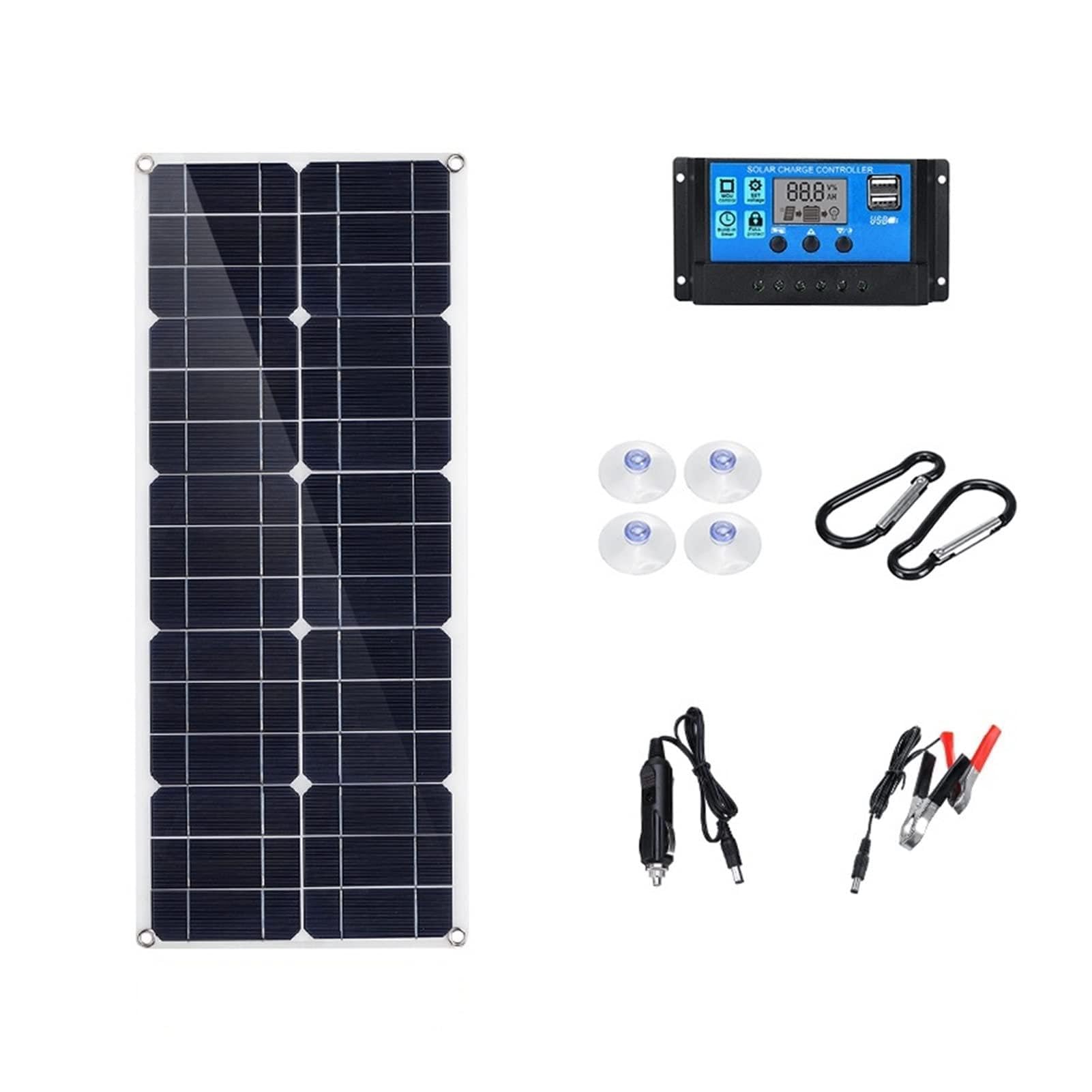 Panel Solar, 10 0W/200W 100A Controlador Panel solar Dual 12V/5V USB Células solares impermeables células solares for yates for automóvil RV Cargador de batería(100W 30A Controller)
