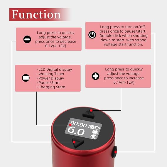 ATOMUS Tattoo Pen Machine Kit with Cordless Tattoo Power Supply Silicone Tattoo Machine Holder 3RL Cartridge Needles 1300mAh RCA Connector LCD Digital Rechargeable Power Supply Set