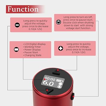 ATOMUS Tattoo Pen Machine Kit with Cordless Tattoo Power Supply Silicone Tattoo Machine Holder 3RL Cartridge Needles 1300mAh RCA Connector LCD Digital Rechargeable Power Supply Set