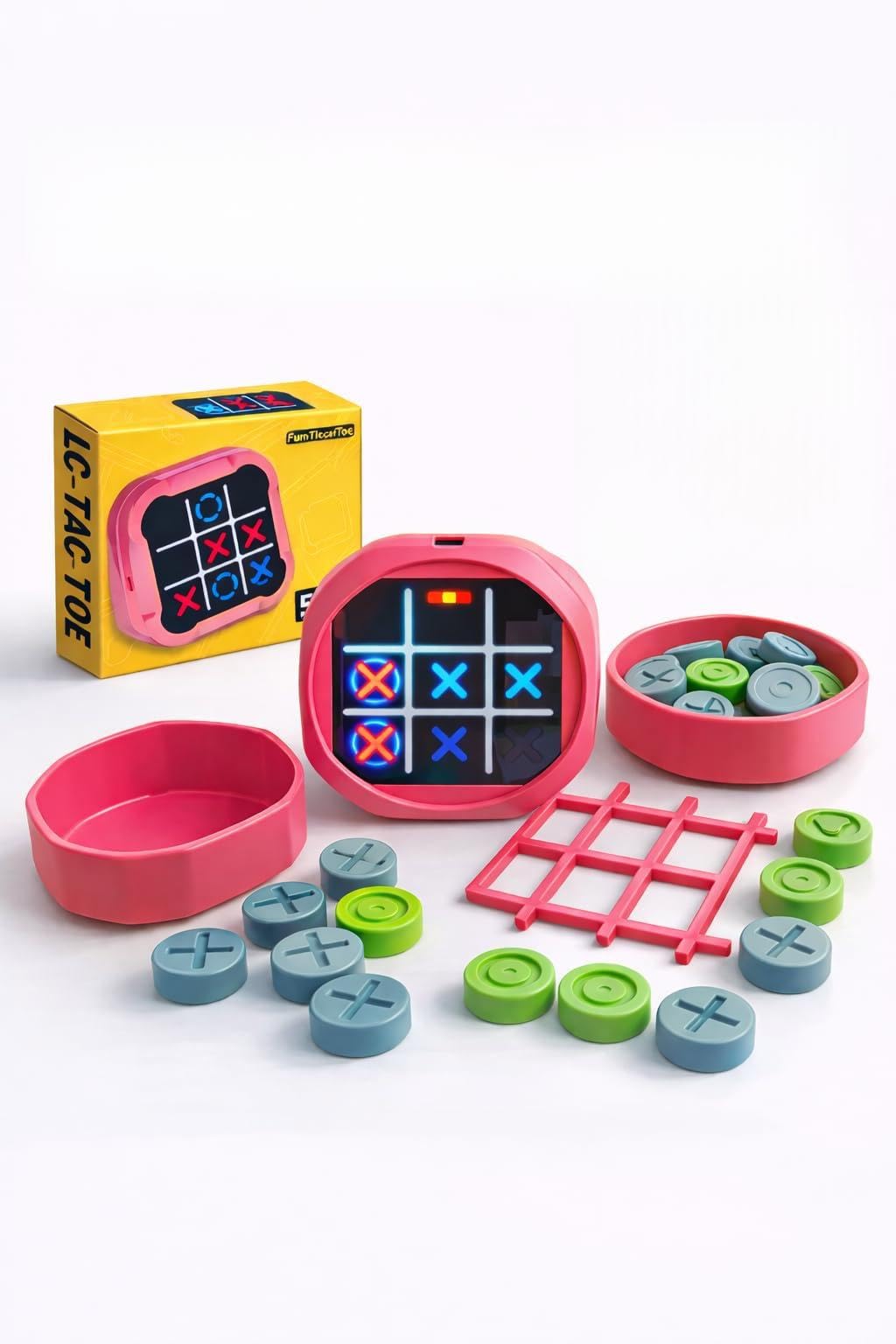 Gioco Elettronico Tris 5 in 1 per Bambini – Tic Tac Toe Interattivo Ricaricabile USB – Gioco Educativo da Tavolo per Famiglia e Viaggio (rosa)