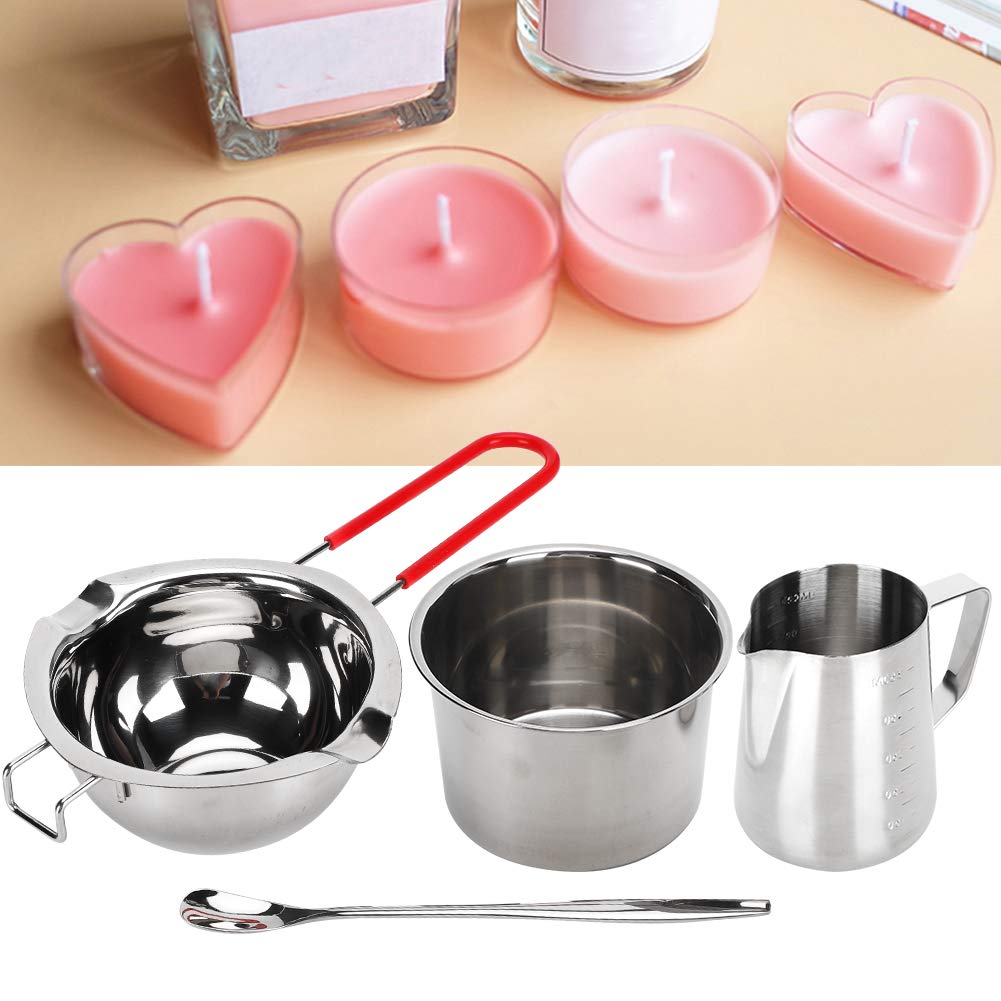Double Boiler Pot Set, Chocolate Melting Pot Candle Wax Melting Pot Candle Pouring Pitcher Stainless Steel Candle Making Pot and Spoon