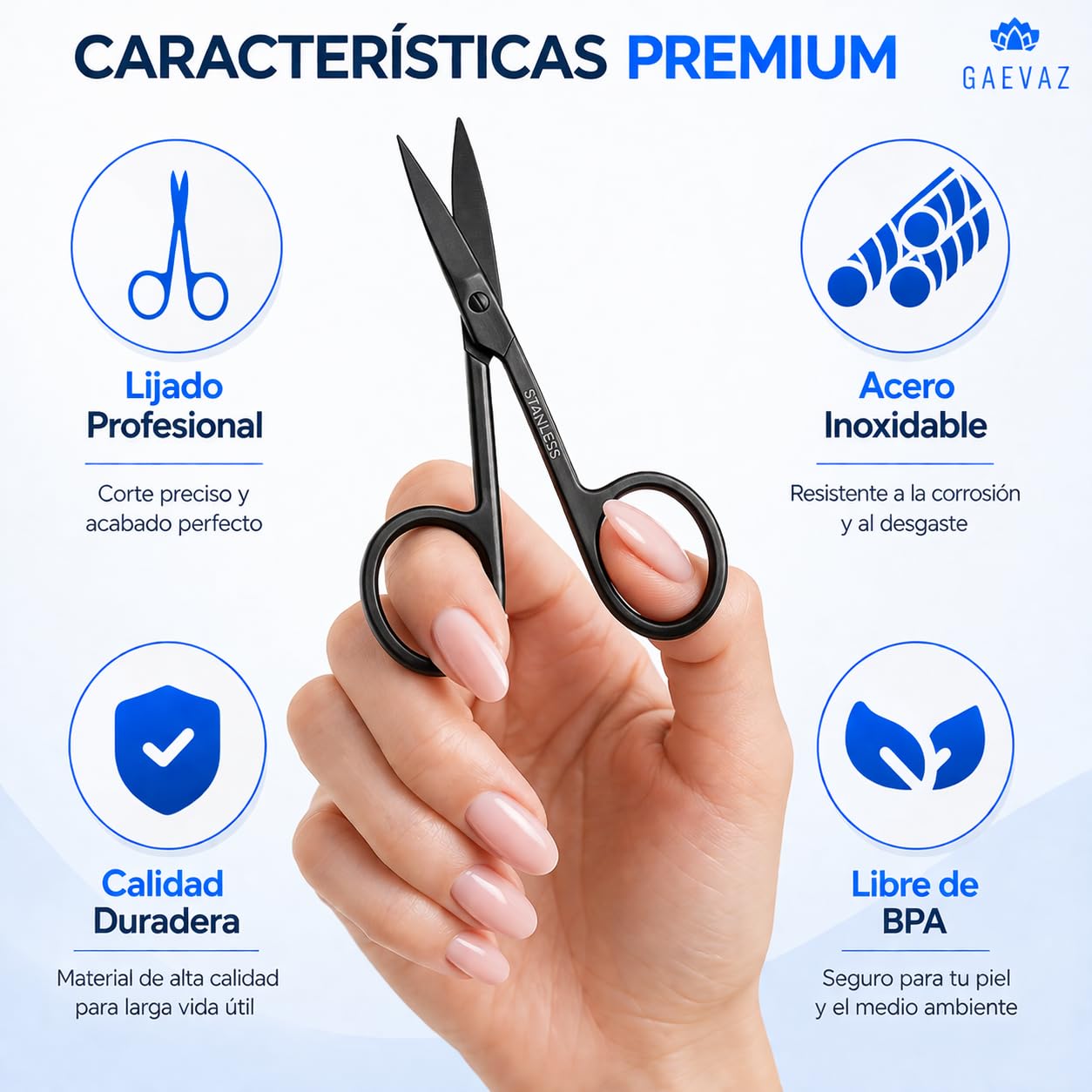2 Tijeras Pequeñas de Acero Inoxidable para Vello Facial – 1 Punta Curva y 1 Punta Redonda – Cejas, Nariz, Oídos, Cutículas, Uñas, Barba y Bigote (Negro)