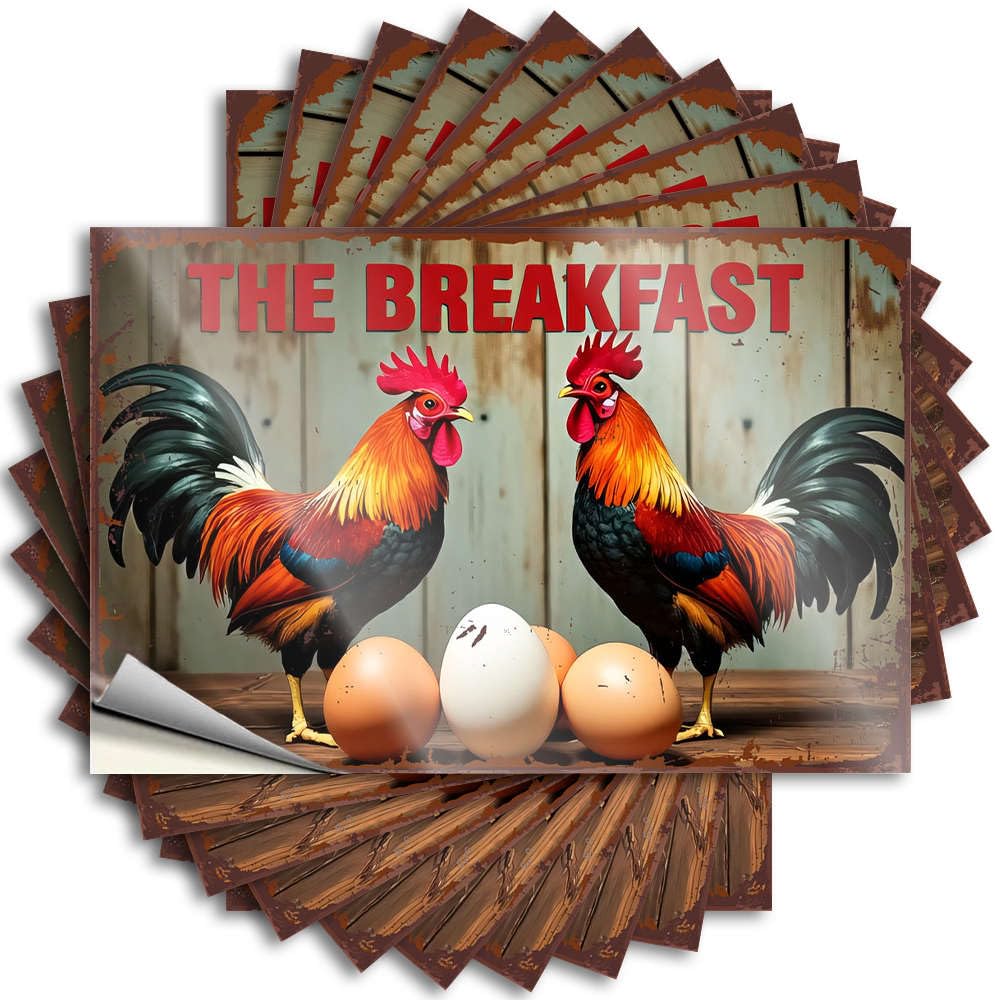 Porch Decorations Outdoor Bumper Hat | Two Roosters Stand Proudly, Guarding Their Eggs Custom Men Sticker Pack(8X12CM)