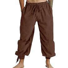 Mens Pirate Linen Pants Medieval Viking Navigator Costume Trousers Renaissance Lace Up Cosplay Pants