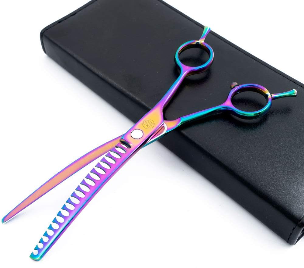 Moontay 6.5" Dog Grooming Chunker Shear, Pet Grooming Curved Chunkers Scissors for Dogs, Cats, 440C Japanese Steel Dog Grooming Shear, Multicolor