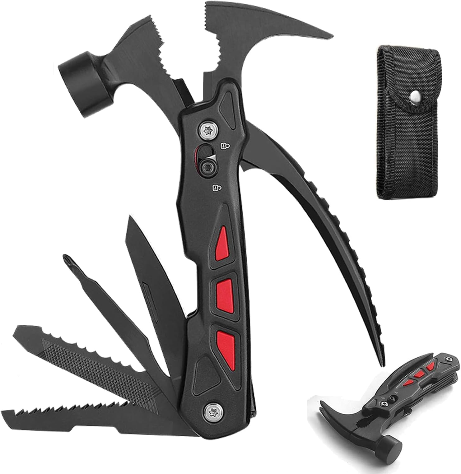 ExceforeMultitool Hammer, Portable 12in1 Multi Tool Gadgets for Men, Camping Accessories Survival Gear, Emergency Tool Hammer for Home or Car, Unique Gifts for Him Boyfriend Husband