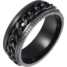 Spinner Ring, Stainless Steel Chain Spinner Ring Fidget Rings Relieving Intertwine Spins Grooved Edge Ring Cool Thumb Rings Black Spinner Rings for Women Men