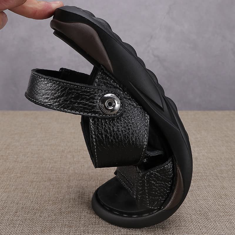 Men's Leather Sandals Casual Men Slippers Outdoor Comfortable Male Beach Shoes(D,39 Code)3