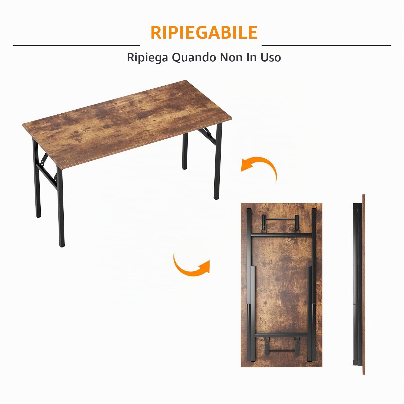 SogesHome Tavolo Pieghevole Scrivania da Computer 80 cm 100 cm 120 cm per Uso Domestico e Ufficio, Tavolo da Scrittura e Conferenza (Nero Retrò, 120 cm x 60 cm)