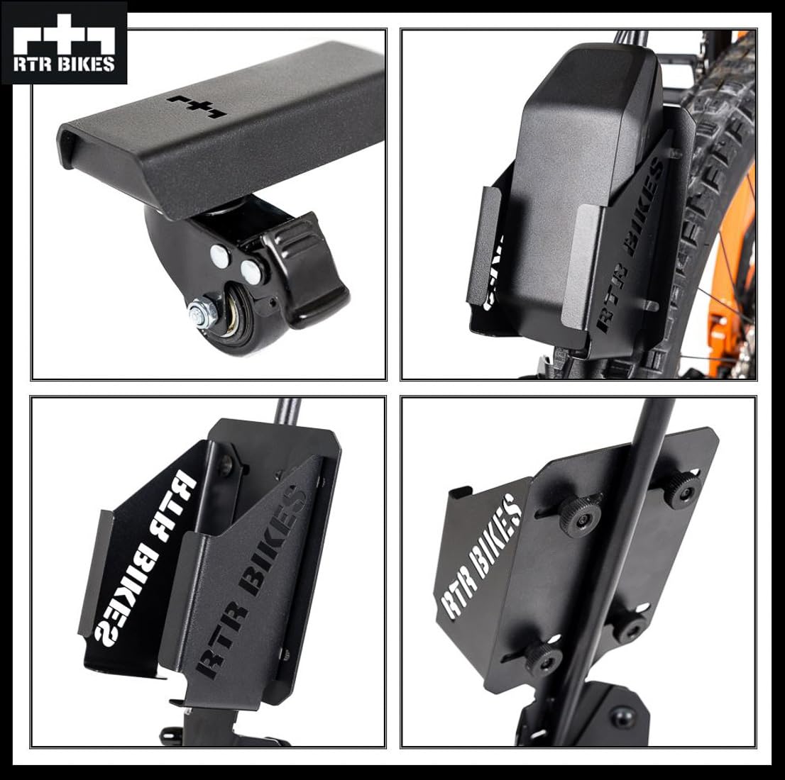 RTR BIKES Brutus Up Pro Soporte Bicicleta Móvil con Ruedas – Estación de Carga E-Bike con Porta Cargador – Rack Vertical hasta 30kg – Neumáticos 3,5" – Hecho en UE