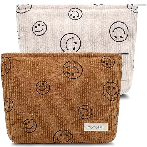 MOMOJULI Corduroy Makeup Bag Cosmestic Bag 2pcs Large Capacity Ladies Women Aesthetic Make Up Organizer Accessories Zipper Pouch Purse 2PCS