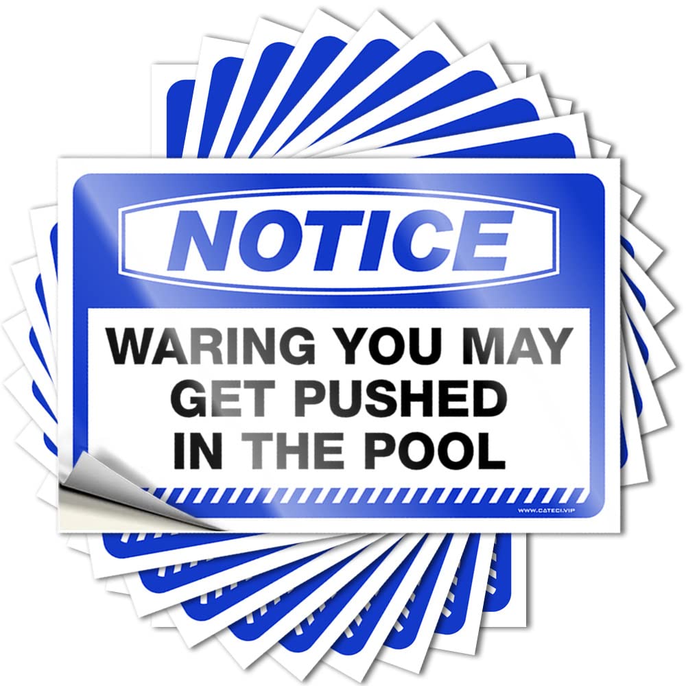 Funny Stuff, Tattoos Interesting Wall Notice Waring You May Get Pushed in The Pool | Reading Waterproof Vinyl Stickers(6X9CM)