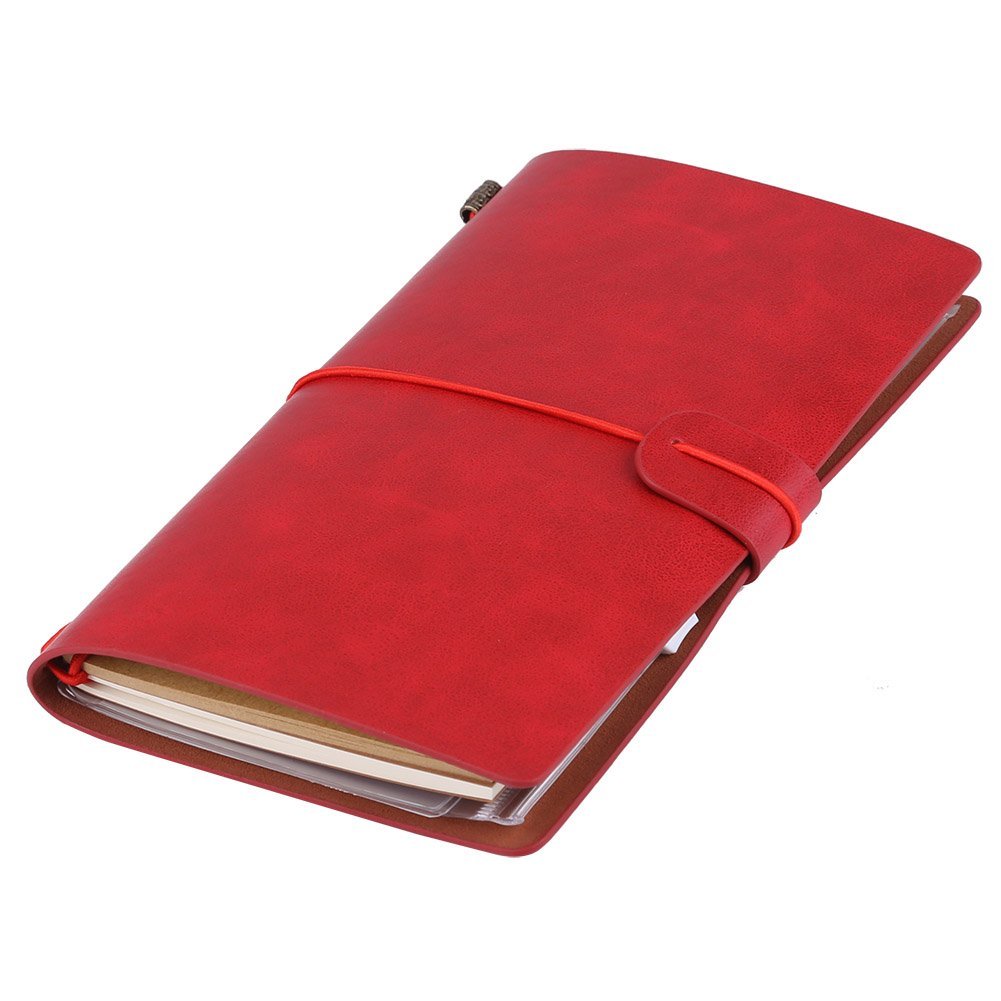 Travel Journal Notebook 1 Pcs Vintage Retro PU Leather Notebook Personalized Journal Diary Refillable Notepad (Red) [Unknown Binding]