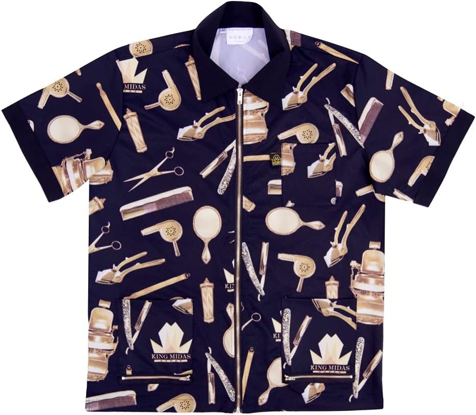 King Midas Barber Jacket Vintage Barber Smock (XL, Black, Gold)