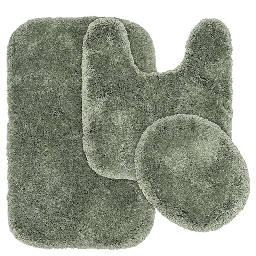 Garland Rug Finest Luxury Deep Fern Green 3-Piece Set Ultra Plush Washable Bath Rug Set - Soft, Absorbent, And Stylish For Your Bathroom