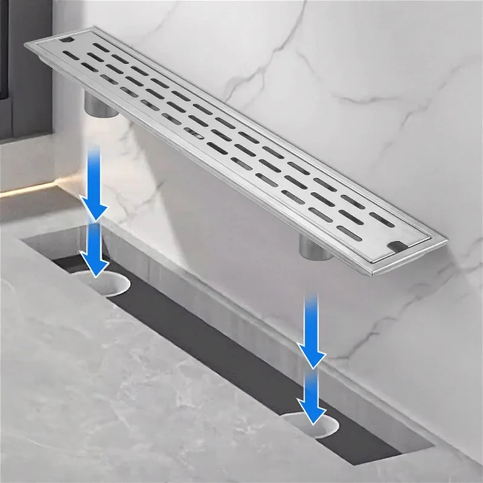 Drenaje De Suelo Desagüe de Suelo Acero Inoxidable for baño, Largo, Rectangular Gran Desplazamiento para Lavabo(10x30)