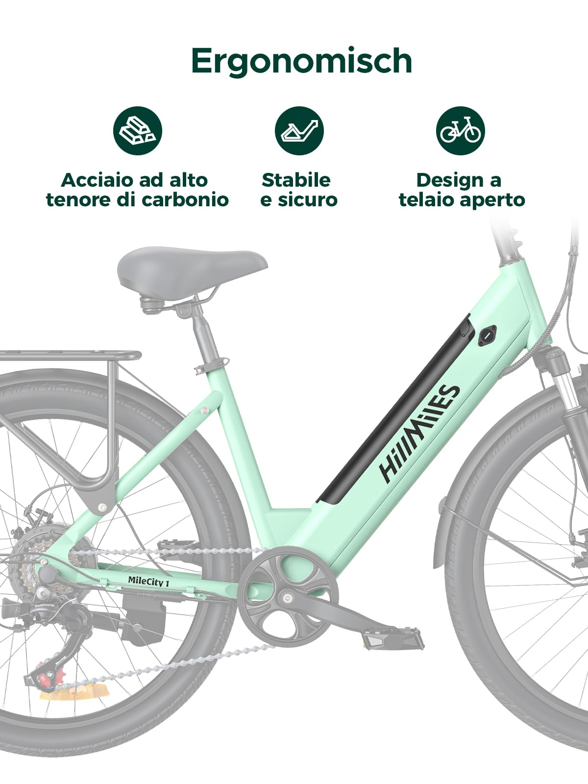 HillMiles Bici Elettrica Per Adulti Da 26", 7 Velocità Bicicletta Elettrica da 36V 13Ah Batteria Rimovibile, 25km/h & Autonomia di 80-100km E-bike Per Pendolari Urbani, IP65 impermeabile